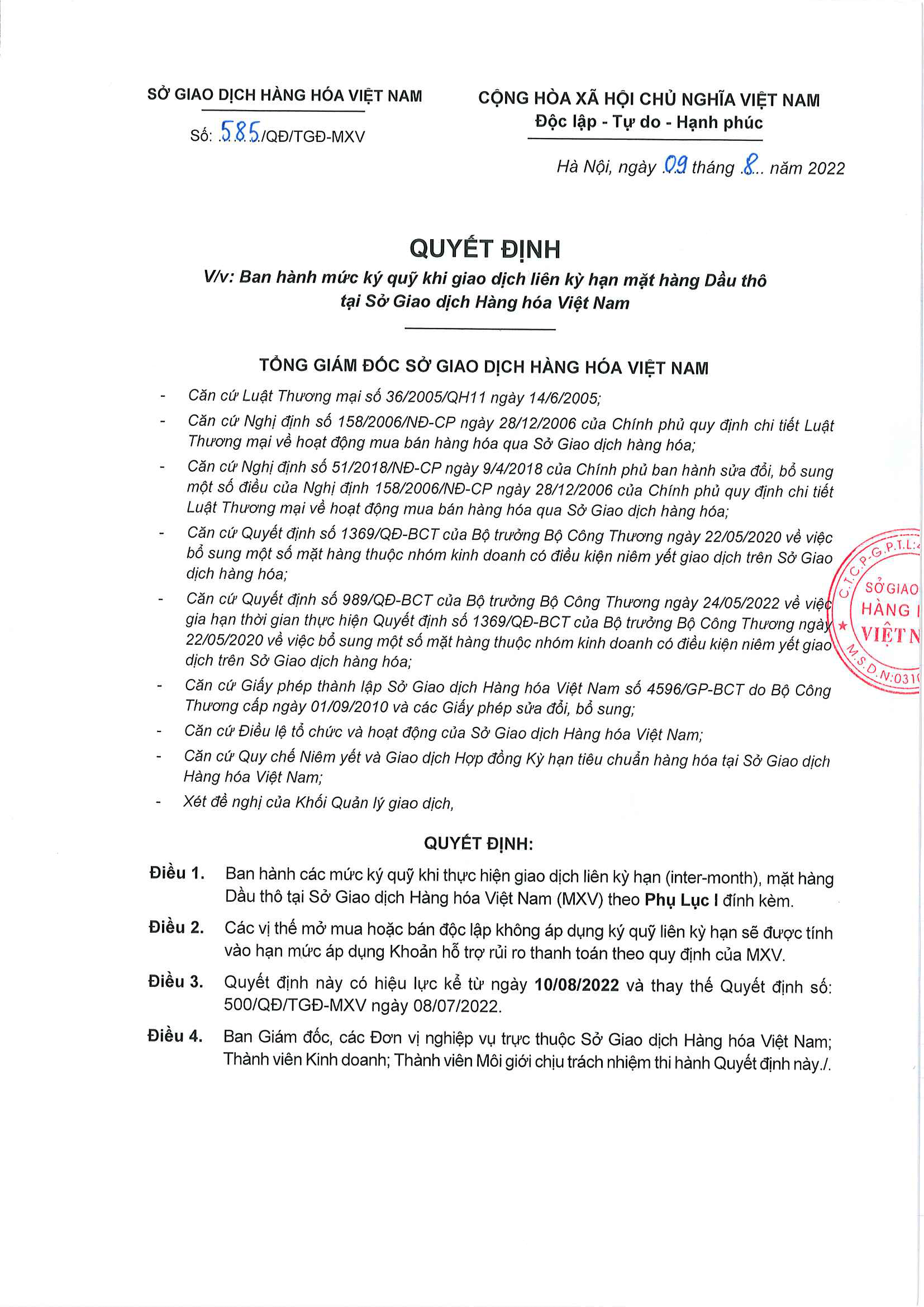Liên Kỳ Hạn Mặt Hàng Dầu Thô Ngày 10/08/2022