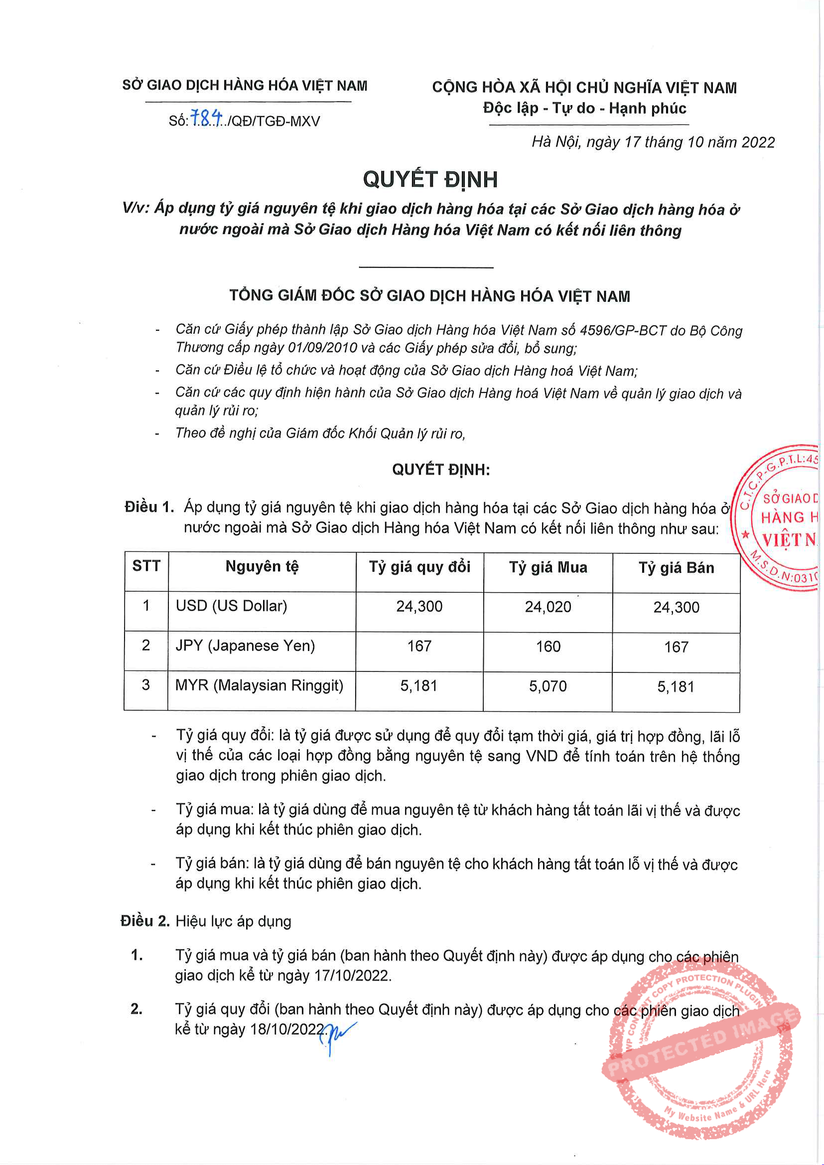 Áp Dụng Tỷ Giá Nguyên Tệ Kể Từ Ngày 17/10/2022