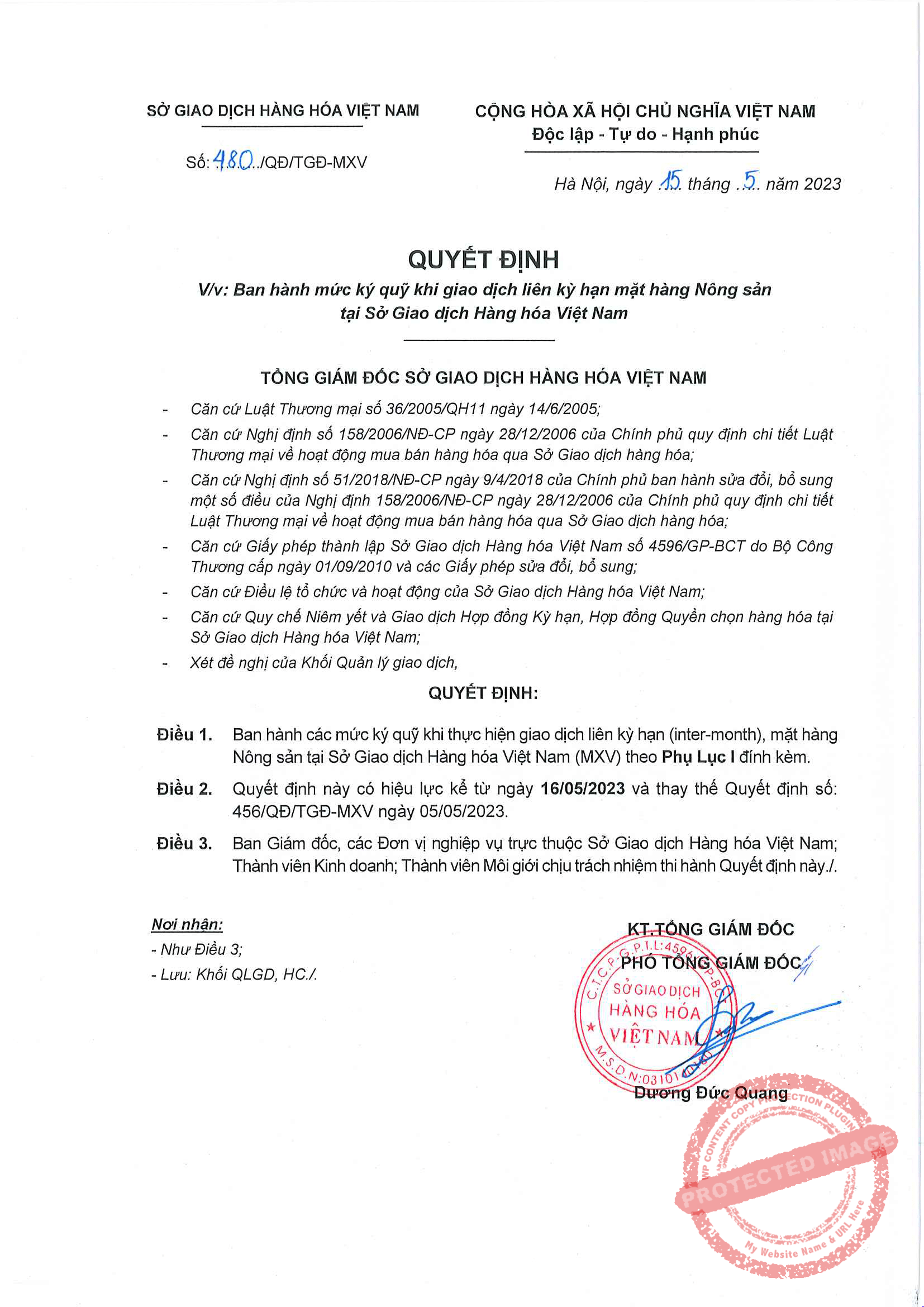 Liên Kỳ Hạn Mặt Hàng Nông Sản Ngày 16/05/2023