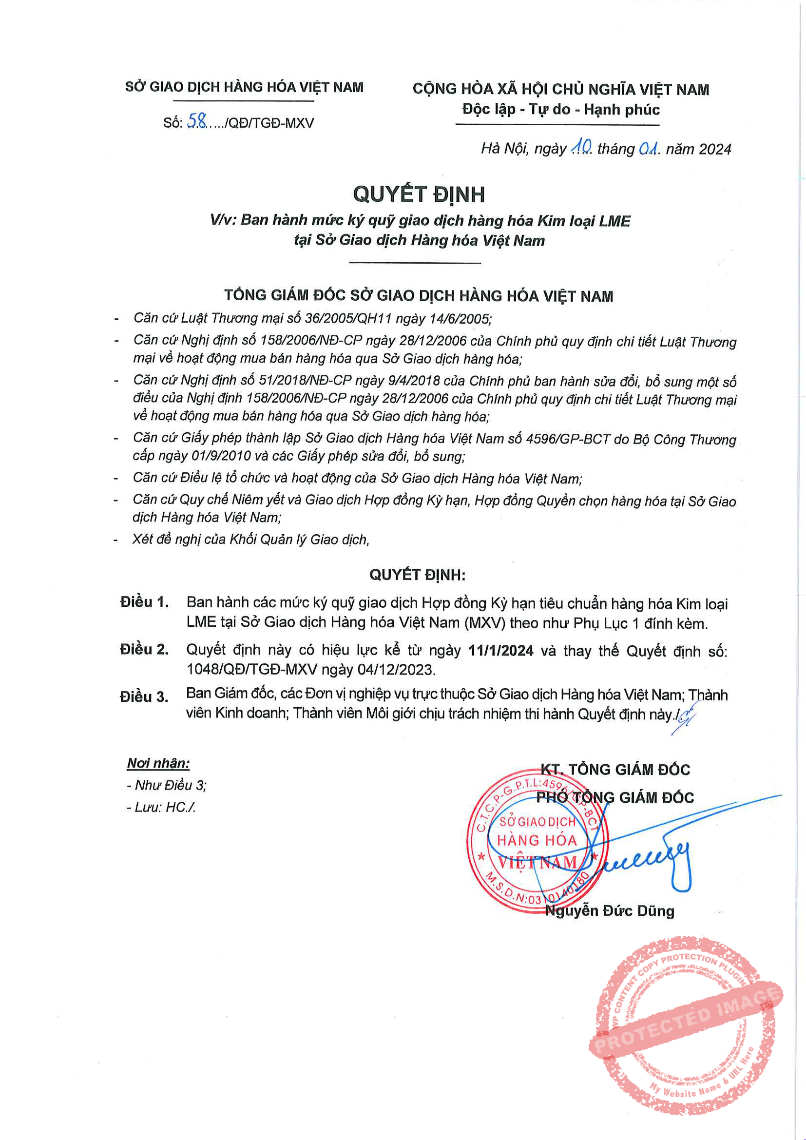 Liên Kỳ Hạn Mặt Hàng Kim Loại LME Ngày 11/01/2024